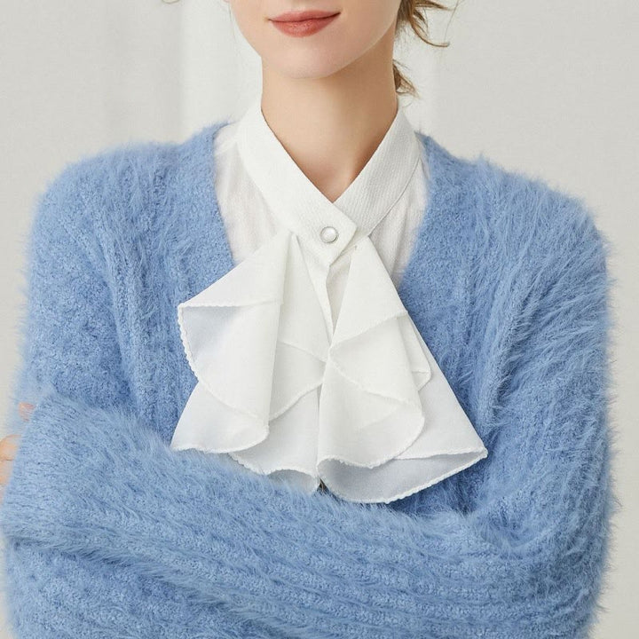 Accessorio per camicia staccabile con colletto finto con fiocco arricciato