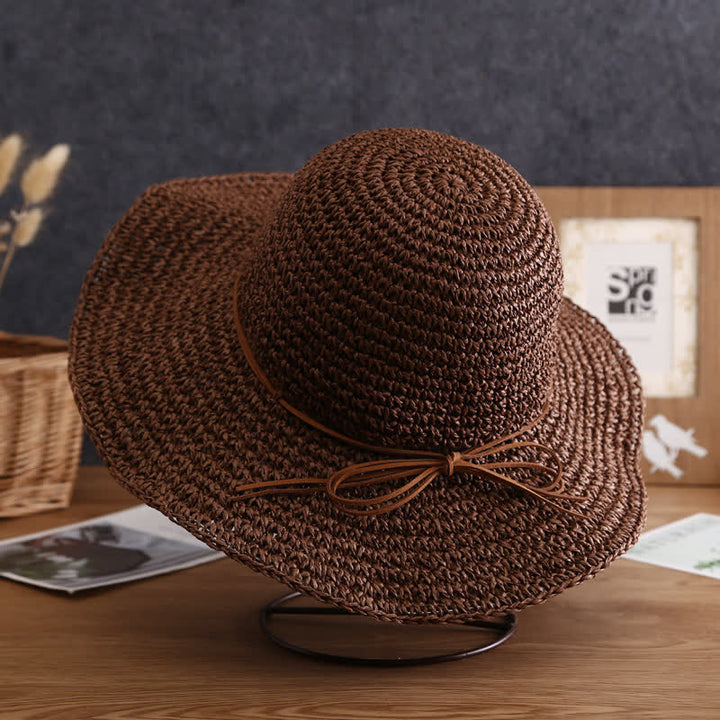 Cappello di paglia pieghevole estivo a tesa larga elegante da donna - Marrone scuro - Misura M (22"-22 7/8") - image 12
