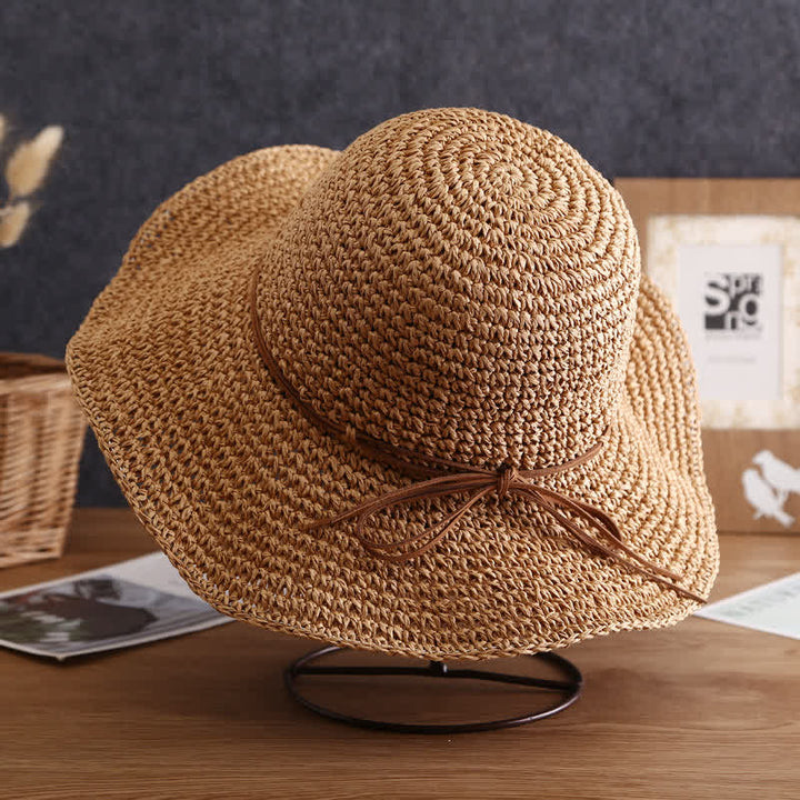 Cappello di paglia pieghevole estivo a tesa larga elegante da donna - Marrone chiaro - Misura M (22"-22 7/8") - image 0