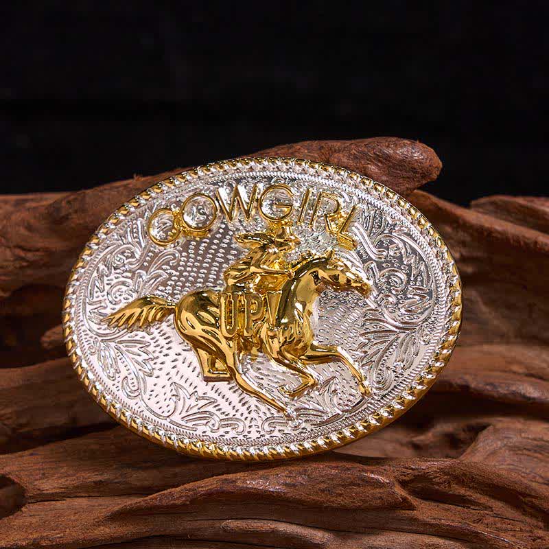 Cintura in pelle con fibbia per equitazione fai da te in oro e argento, stile cowgirl - Oro e Argento - Senza cintura - Cintura non inclusa - image 0
