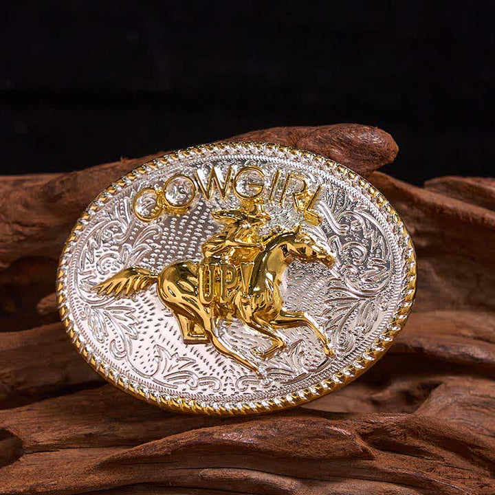 Cintura in pelle con fibbia per equitazione fai da te in oro e argento, stile cowgirl - Oro e Argento - Senza cintura - Cintura non inclusa - image 0