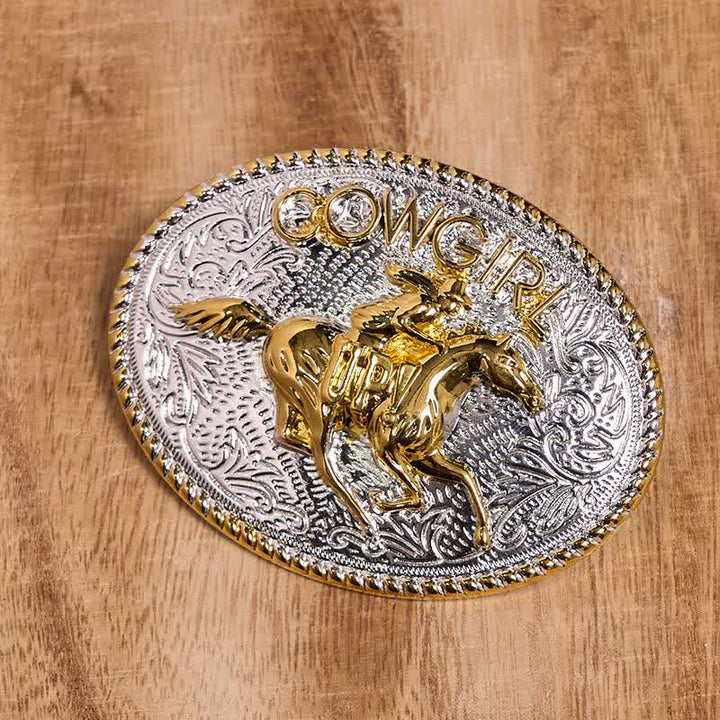 Cintura in pelle con fibbia per equitazione fai da te in oro e argento, stile cowgirl - image 1