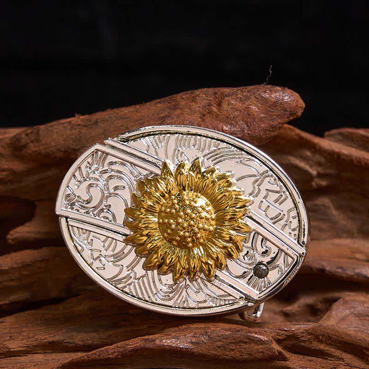 Cintura in pelle con coltello pieghevole nascosto con girasole in oro e argento fai da te da uomo - Girasole - Senza cintura - Cintura non inclusa - image 1