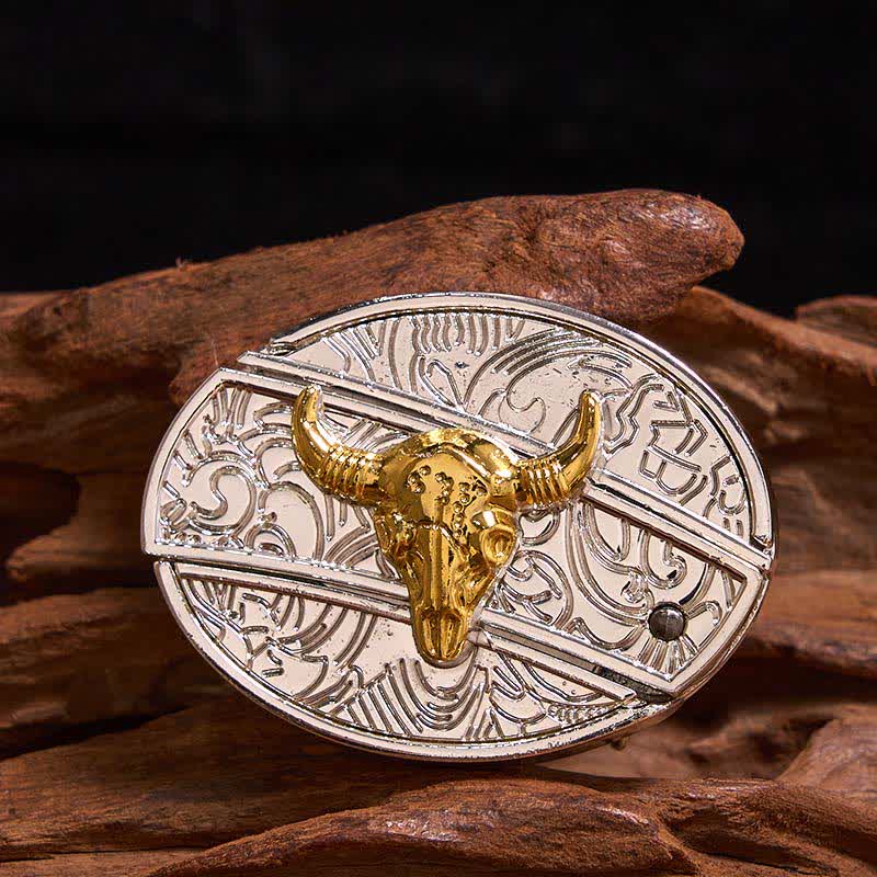 Cintura in pelle fai da te da uomo con coltello pieghevole nascosto in oro e argento Bull - Toro - Senza cintura - Cintura non inclusa - image 1