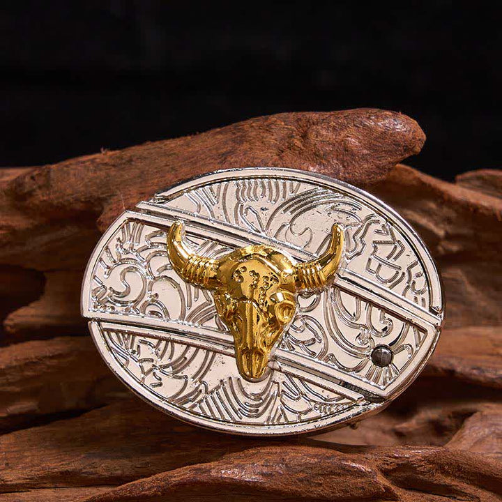 Cintura in pelle fai da te da uomo con coltello pieghevole nascosto in oro e argento Bull - Toro - Senza cintura - Cintura non inclusa - image 1