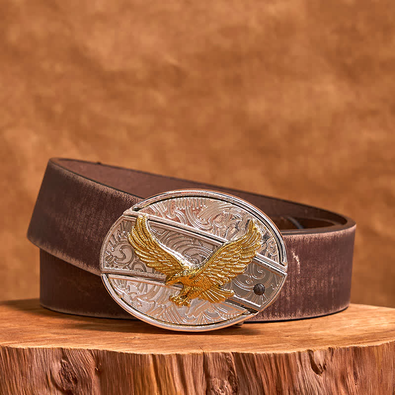 Cintura in pelle con coltello pieghevole nascosto fai da te in oro e argento con aquila da uomo - Aquila - Cintura marrone anticata - 42 - image 7