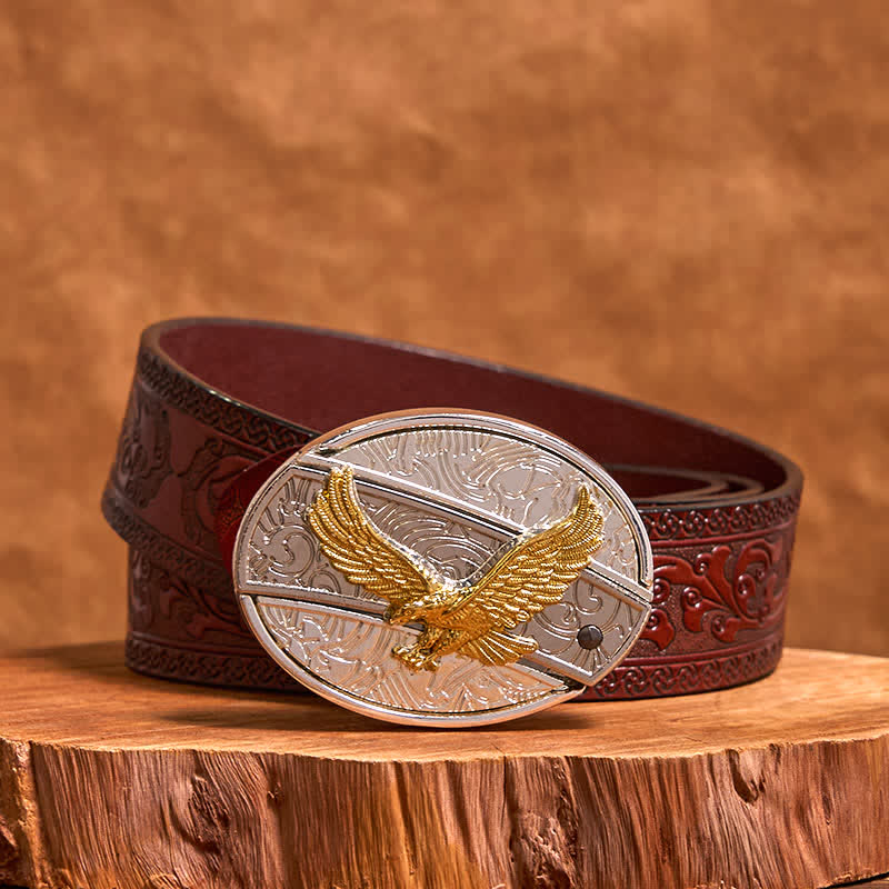 Cintura in pelle con coltello pieghevole nascosto fai da te in oro e argento con aquila da uomo - Aquila - Cintura marrone intagliata - 42 - image 8