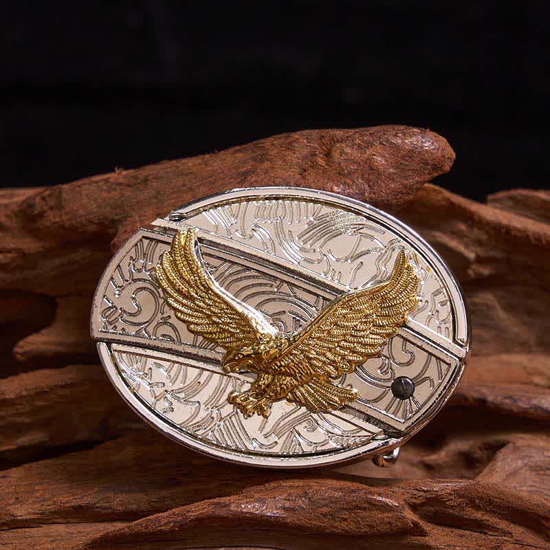 Cintura in pelle con coltello pieghevole nascosto fai da te in oro e argento con aquila da uomo - Aquila - Senza cintura - Cintura non inclusa - image 1