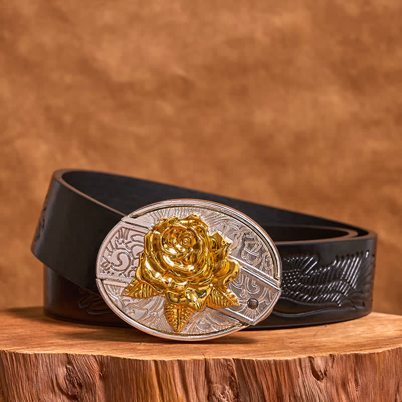 Cintura in pelle fai da te da uomo con coltello pieghevole nascosto in oro e argento rosa - Rosa - Cintura con aquila in rilievo nera - 42 - image 4