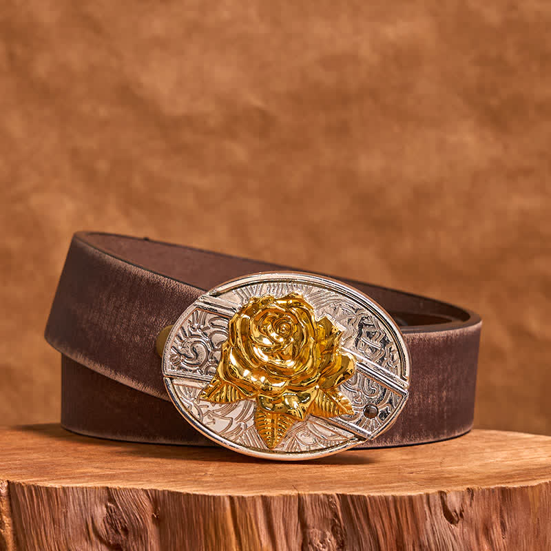 Cintura in pelle fai da te da uomo con coltello pieghevole nascosto in oro e argento rosa - Rosa - Cintura marrone anticata - 42 - image 7