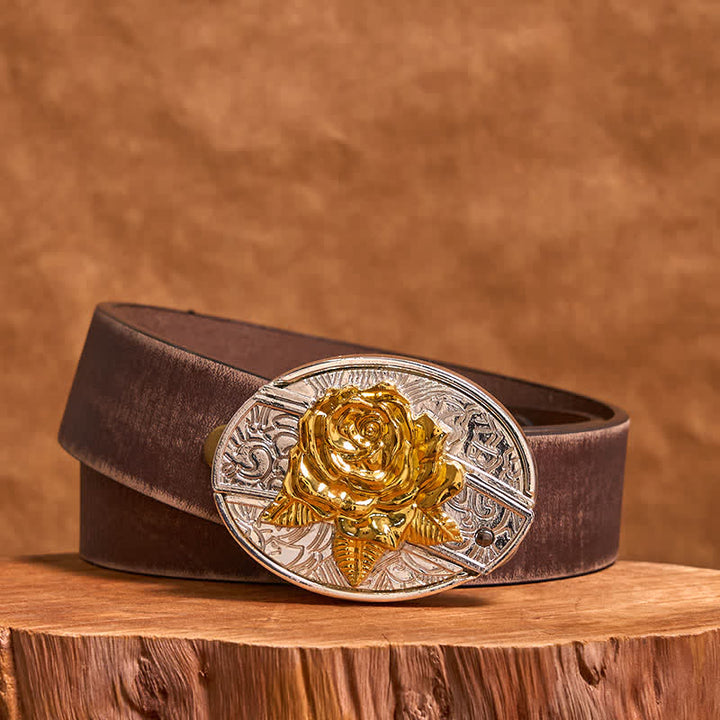 Cintura in pelle fai da te da uomo con coltello pieghevole nascosto in oro e argento rosa - Rosa - Cintura marrone anticata - 42 - image 7