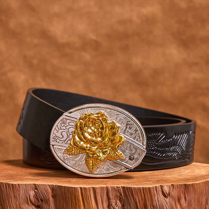 Cintura in pelle fai da te da uomo con coltello pieghevole nascosto in oro e argento rosa - Rosa - Cintura con aquila in rilievo nera - 42 - image 3