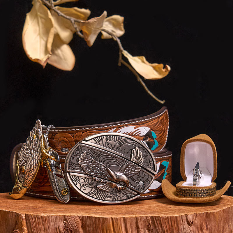 Set di anelli con fibbia per cintura con coltello nascosto e ciondolo a forma di aquila calva fai da te