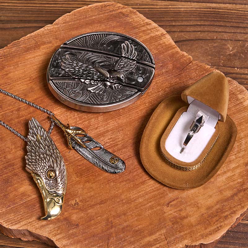 Set di anelli con fibbia per cintura con coltello nascosto e ciondolo a forma di aquila calva fai da te