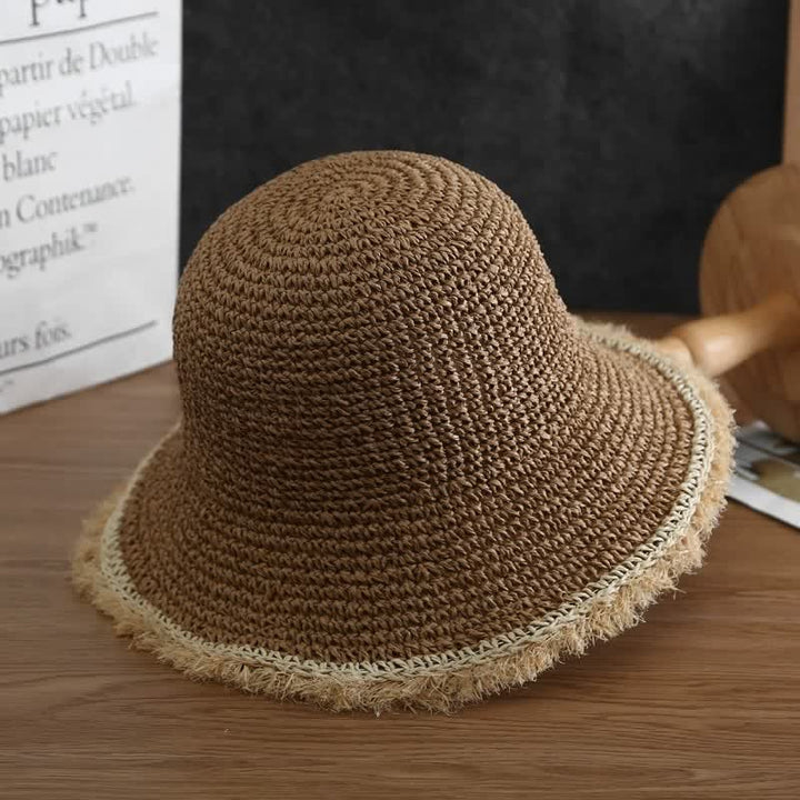 Cappello da donna primaverile ed estivo, cappello di paglia pieghevole floscio - Cachi scuro - Misura M (22"-22 7/8") - image 0