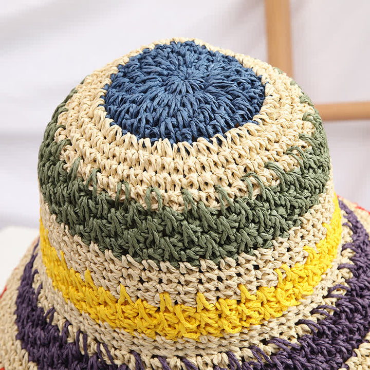 Cappello di paglia pieghevole arcobaleno colorato in stile boho da donna - image 6