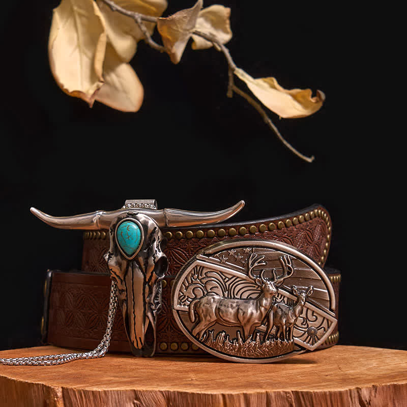 Set pratico di ciondoli fai da te con fibbia per coltello nascosto turchese a forma di toro longhorn