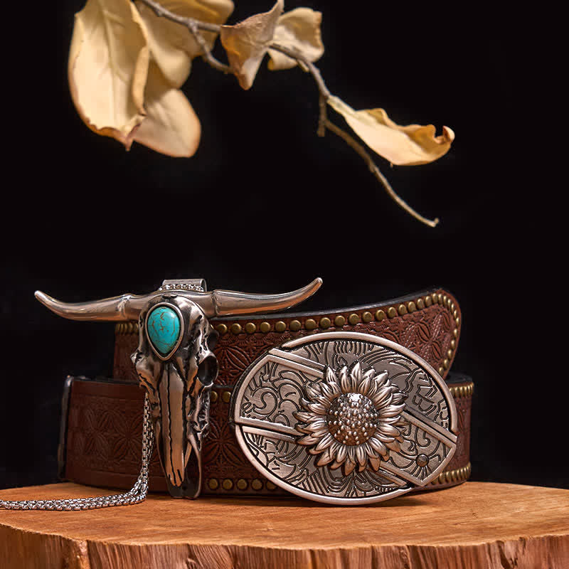 Set pratico di ciondoli fai da te con fibbia per coltello nascosto turchese a forma di toro longhorn