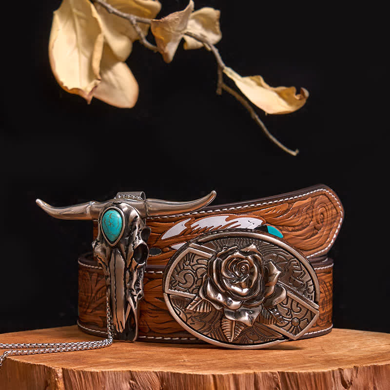 Set pratico di ciondoli fai da te con fibbia per coltello nascosto turchese a forma di toro longhorn