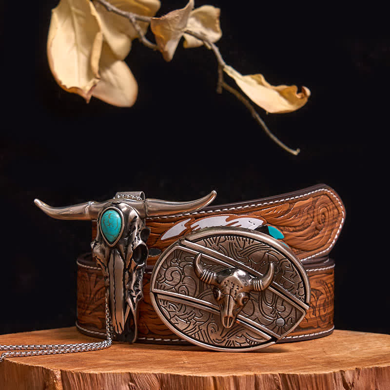 Set pratico di ciondoli fai da te con fibbia per coltello nascosto turchese a forma di toro longhorn
