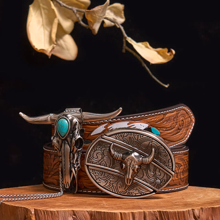 Set pratico di ciondoli fai da te con fibbia per coltello nascosto turchese a forma di toro longhorn