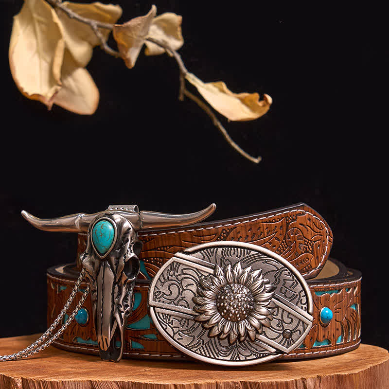 Set pratico di ciondoli fai da te con fibbia per coltello nascosto turchese a forma di toro longhorn