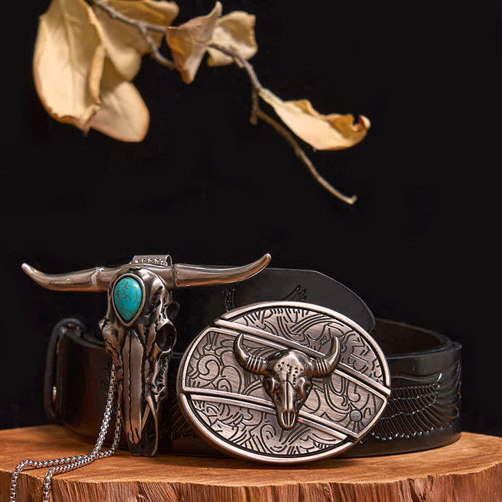 Set pratico di ciondoli fai da te con fibbia per coltello nascosto turchese a forma di toro longhorn