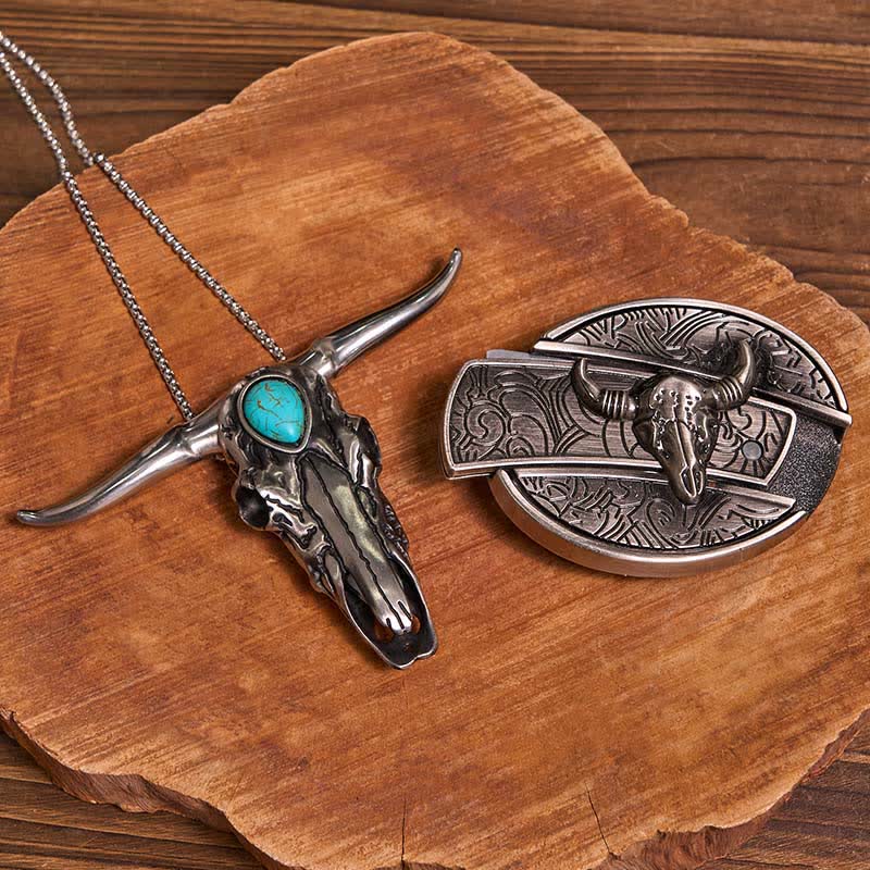 Set pratico di ciondoli fai da te con fibbia per coltello nascosto turchese a forma di toro longhorn
