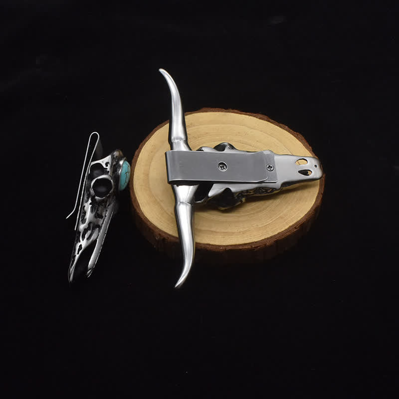 Fibbia per cintura con ciondolo multifunzione EDC turchese a forma di teschio Longhorn - image 2