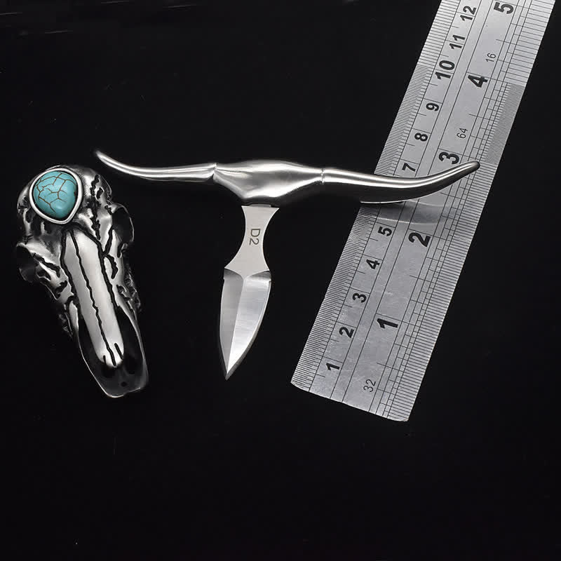 Fibbia per cintura con ciondolo multifunzione EDC turchese a forma di teschio di Longhorn