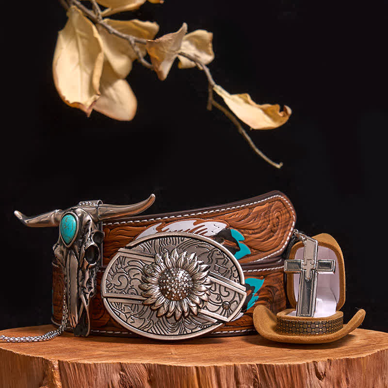 Set di collana con ciondolo a forma di toro turchese con fibbia per cintura con coltello nascosto fai da te