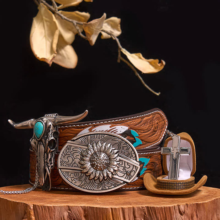 Set di collana con ciondolo a forma di toro turchese con fibbia per cintura con coltello nascosto fai da te