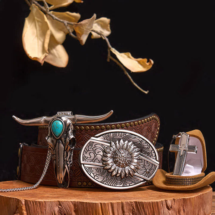 Set di collana con ciondolo a forma di toro turchese con fibbia per cintura con coltello nascosto fai da te