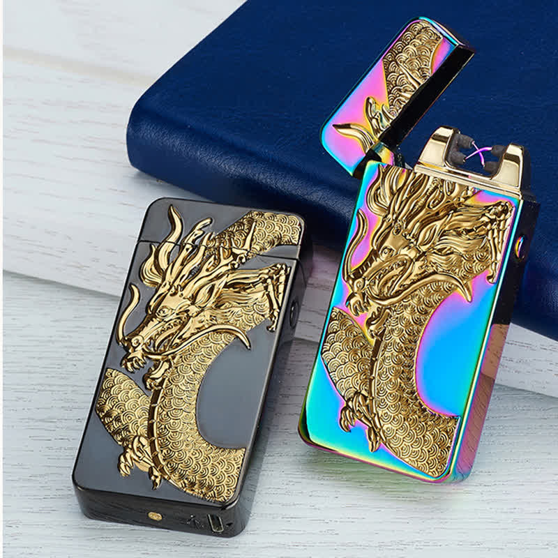 Accendino elettronico ricaricabile USB senza fiamma Dragon Double Arc