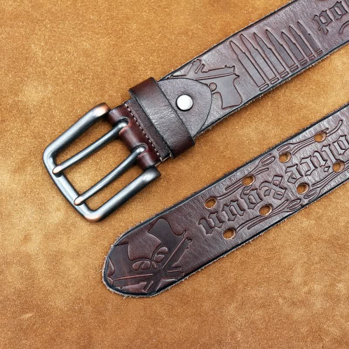 Cintura in pelle con stampa a proiettile di pistola con lettere inglesi