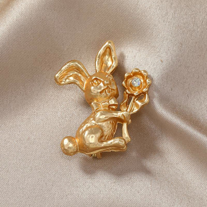 Spilla vintage con coniglio e girasoli, accessori per camicie
