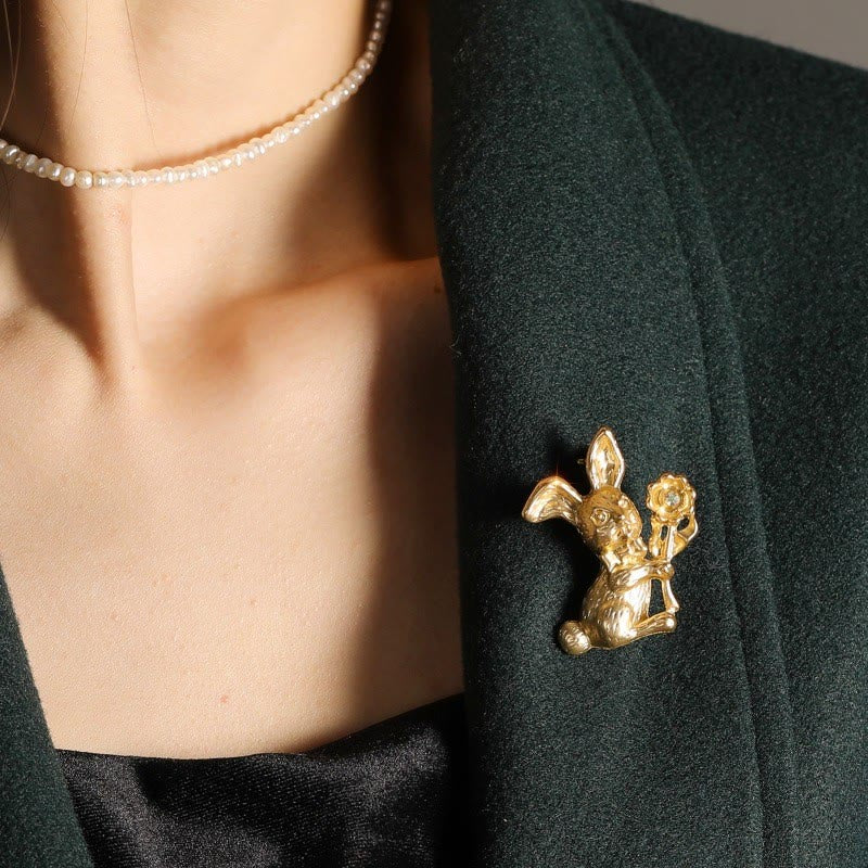 Spilla vintage con coniglio e girasoli, accessori per camicie