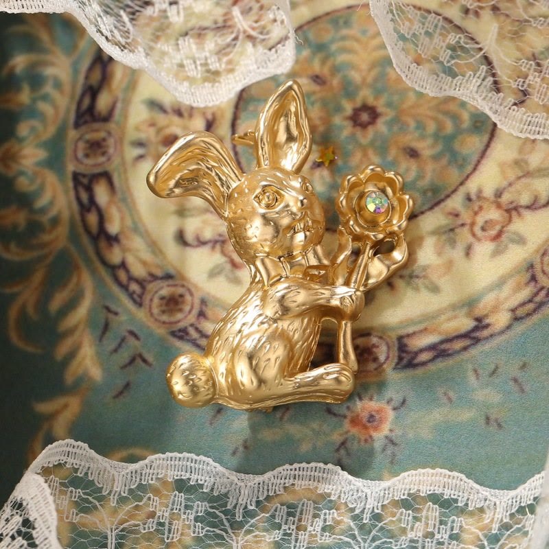 Spilla vintage con coniglio e girasoli, accessori per camicie