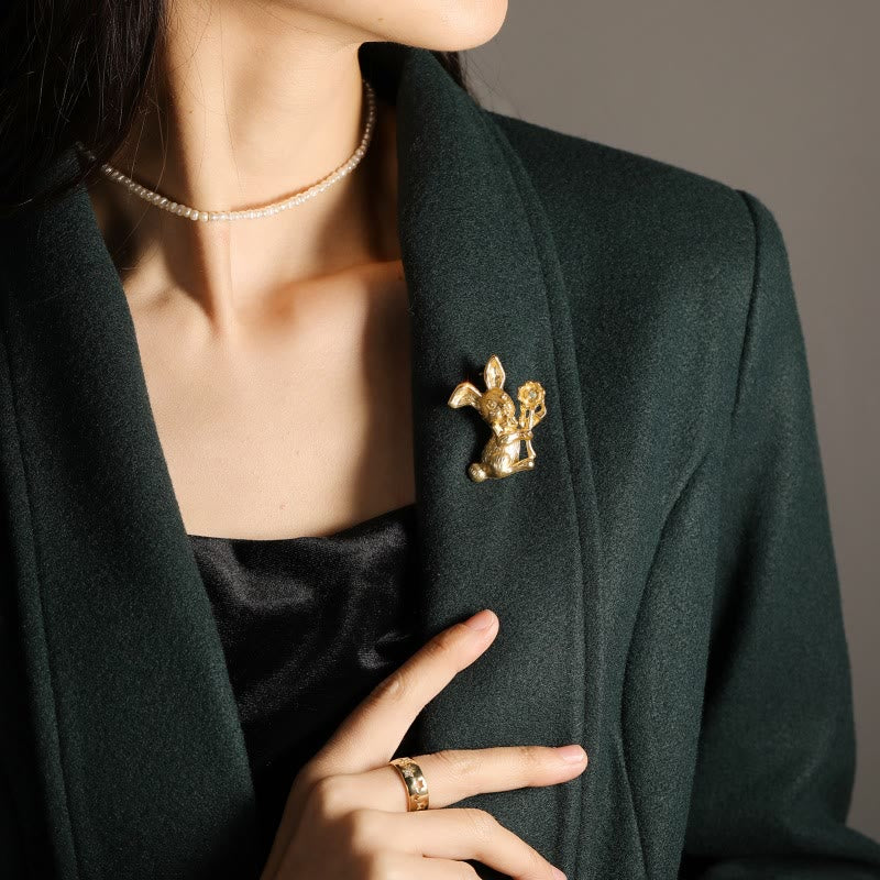Spilla vintage con coniglio e girasoli, accessori per camicie