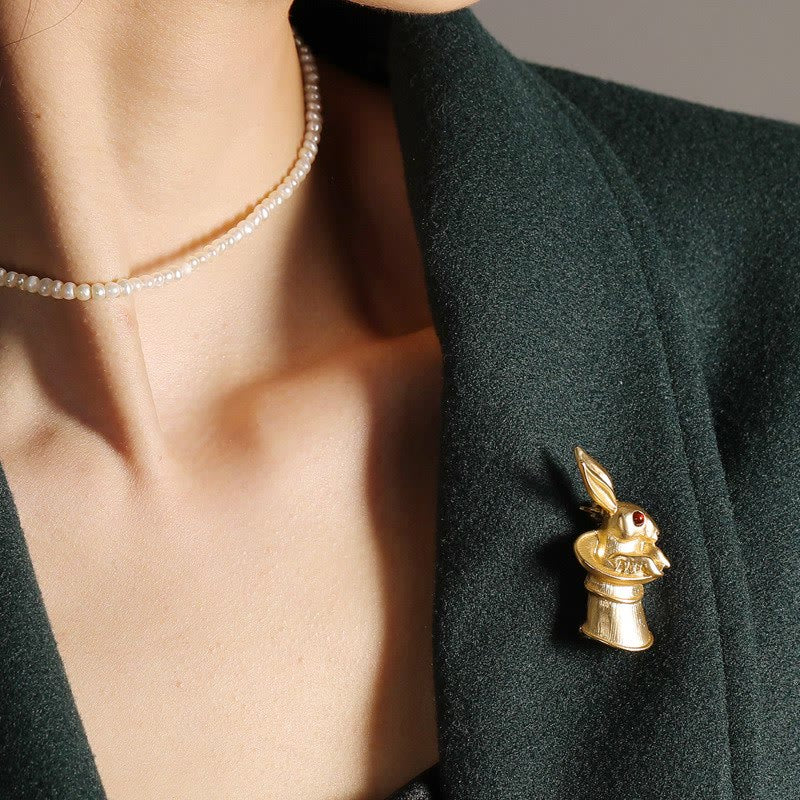 Spilla vintage a forma di coniglio in oro per camicia