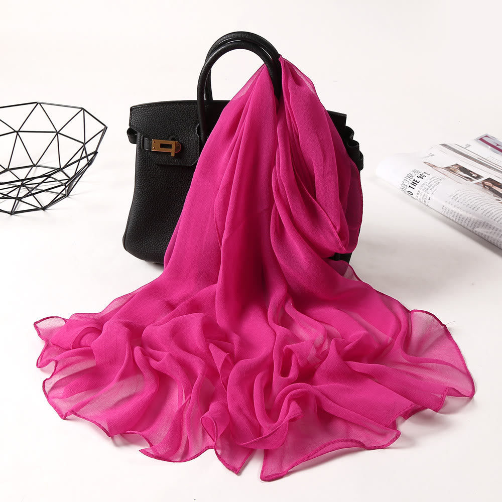 Sciarpa sottile in chiffon con protezione solare tinta unita estiva - #4 Rosa acceso - image 6