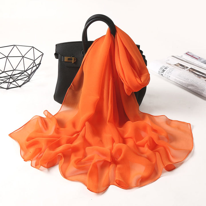 Sciarpa sottile in chiffon con protezione solare tinta unita estiva - #10 Coral - image 16