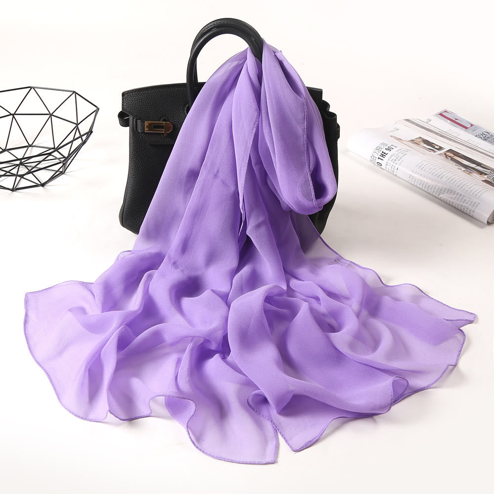 Sciarpa sottile in chiffon con protezione solare tinta unita estiva - #11 Prugna - image 17