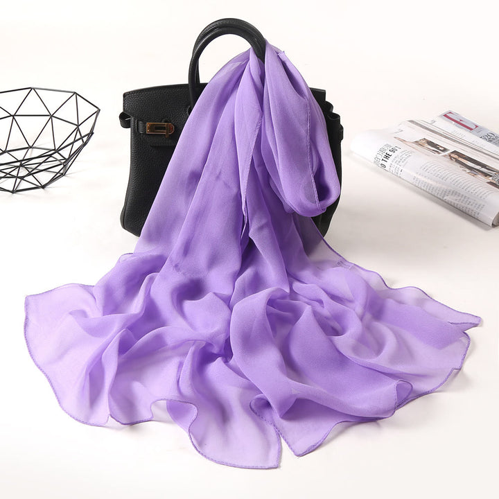 Sciarpa sottile in chiffon con protezione solare tinta unita estiva - #11 Prugna - image 17