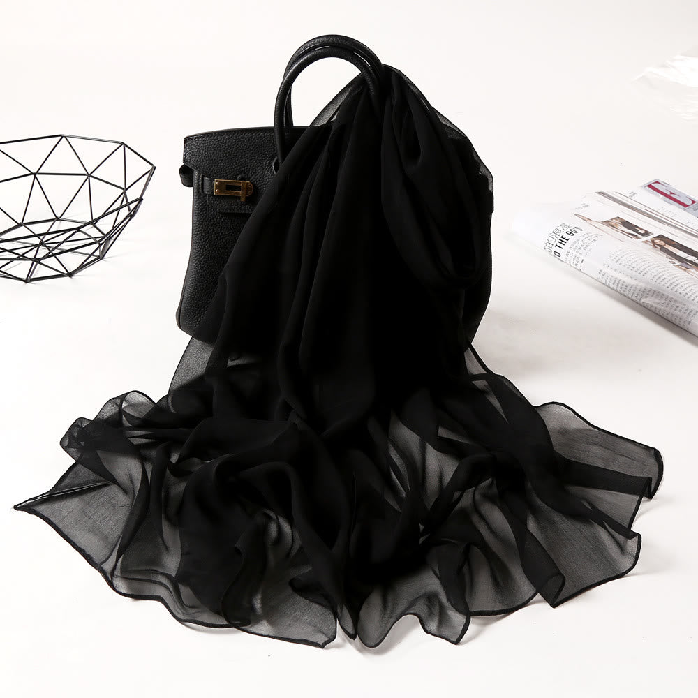 Sciarpa sottile in chiffon con protezione solare tinta unita estiva - #16 Nero - image 25