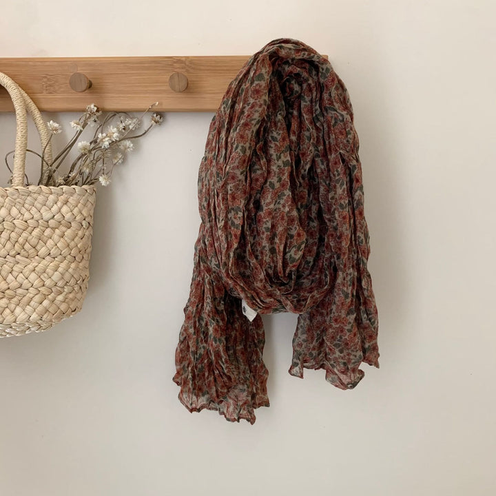 Sciarpa sottile in cotone e lino stampato plissettato vintage