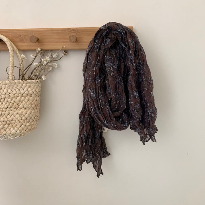 Sciarpa sottile in cotone e lino stampato plissettato vintage