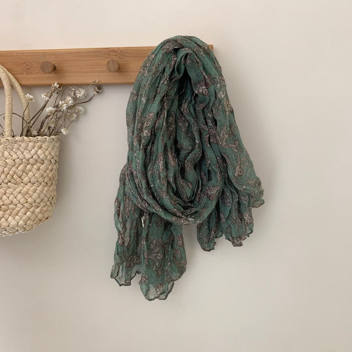 Sciarpa sottile in cotone e lino stampato plissettato vintage