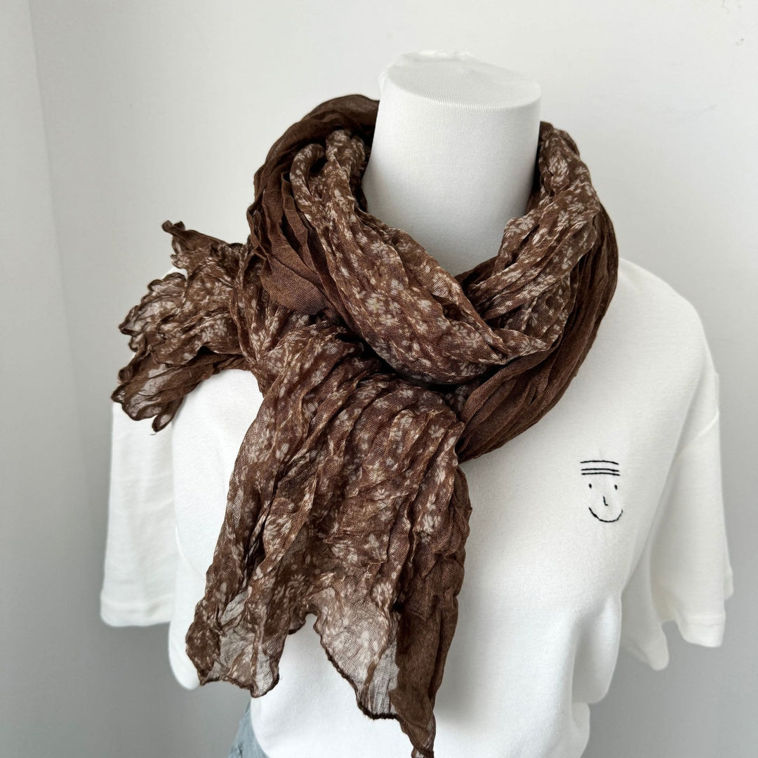 Sciarpa sottile in cotone e lino stampato plissettato vintage - #16 Marrone - image 19