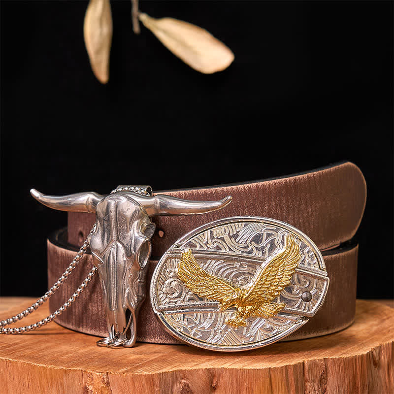 Set di ciondoli a forma di toro longhorn con fibbia per cintura fai da te in oro e argento con coltello nascosto